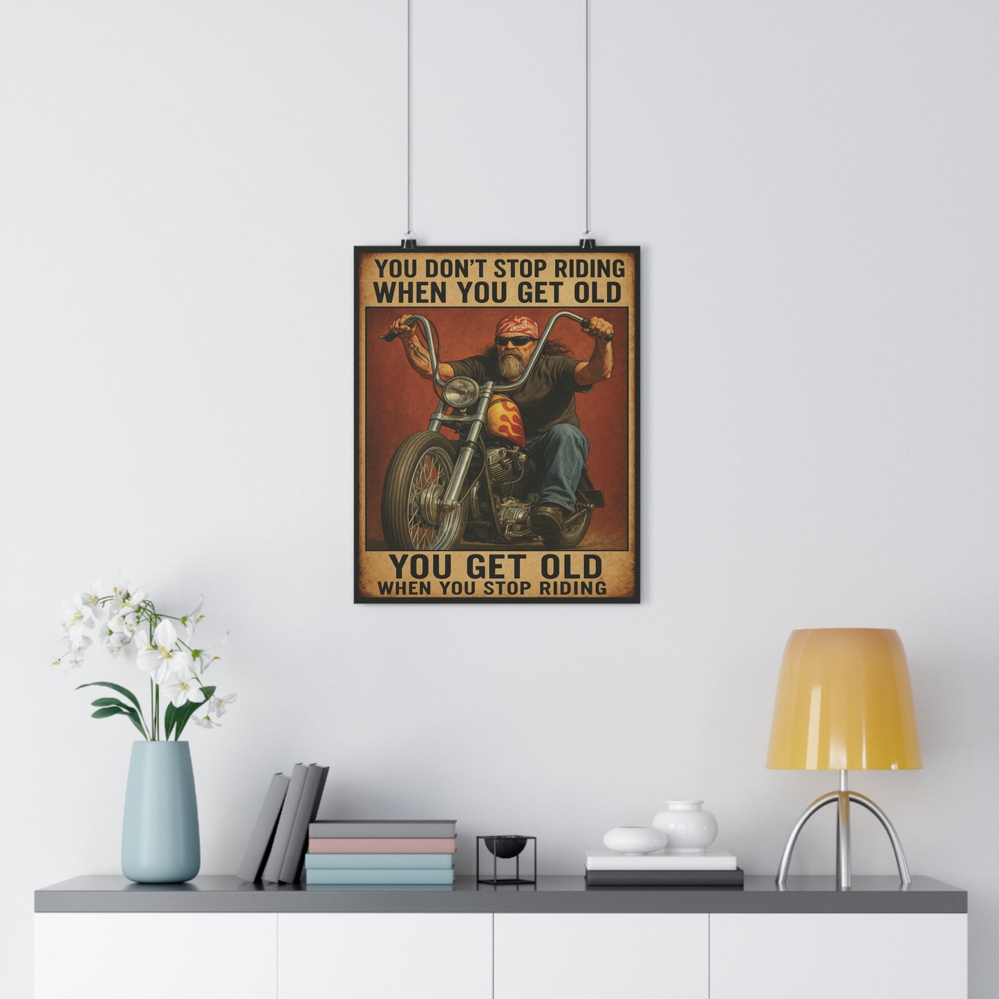 16″ x 20″ – "You Don’t Stop Riding" Vintage Biker Poster Print