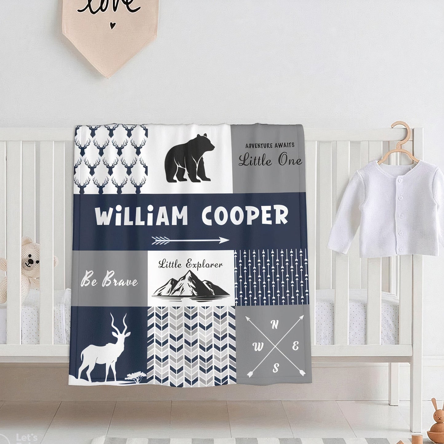 🦌 Personalized Woodland Name Blanket – Cozy & Custom!