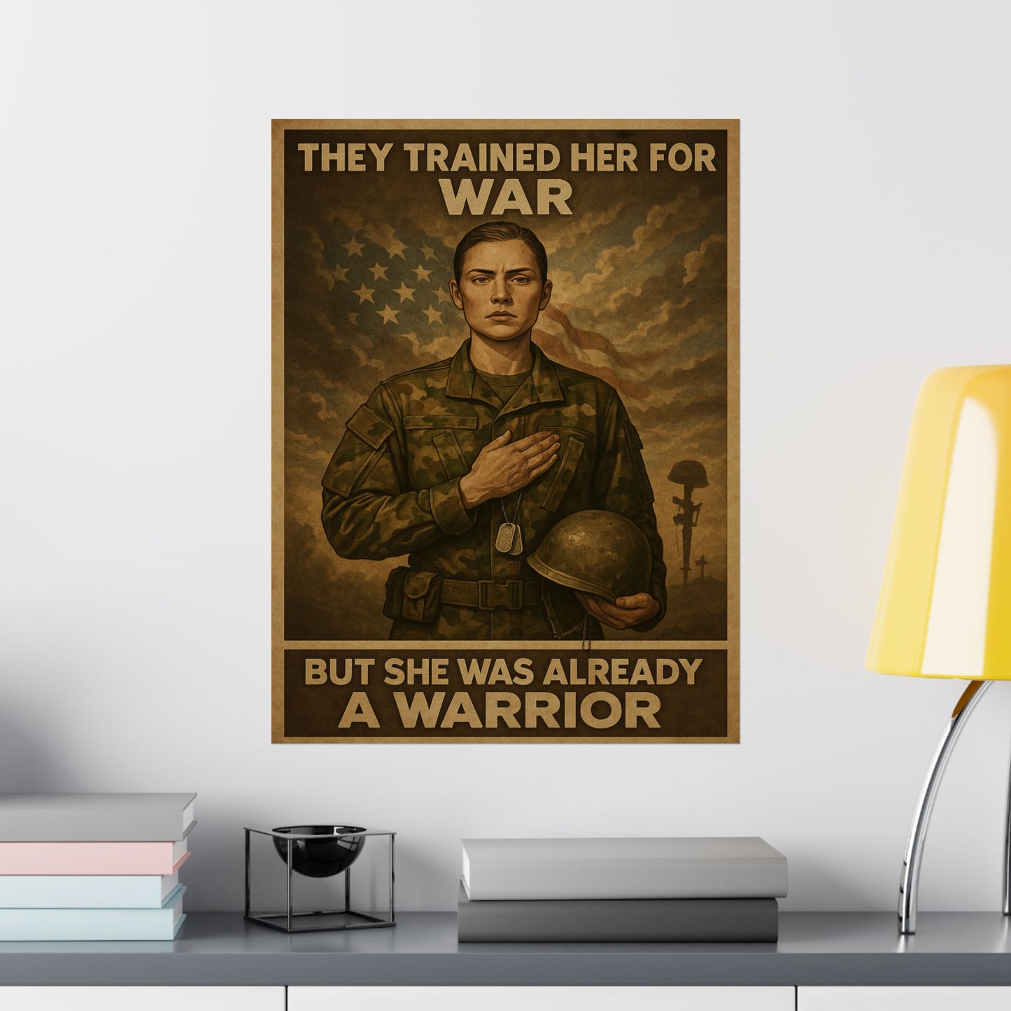 “A WARRIOR” – Vertical Matte Poster – Military Woman Tribute
