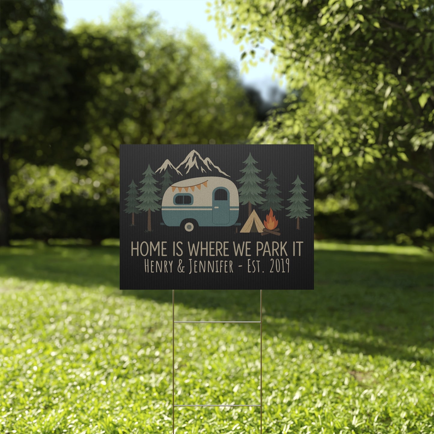 24″ x 18″ Personalized Camping Sign – “Home Is Where We Park It”