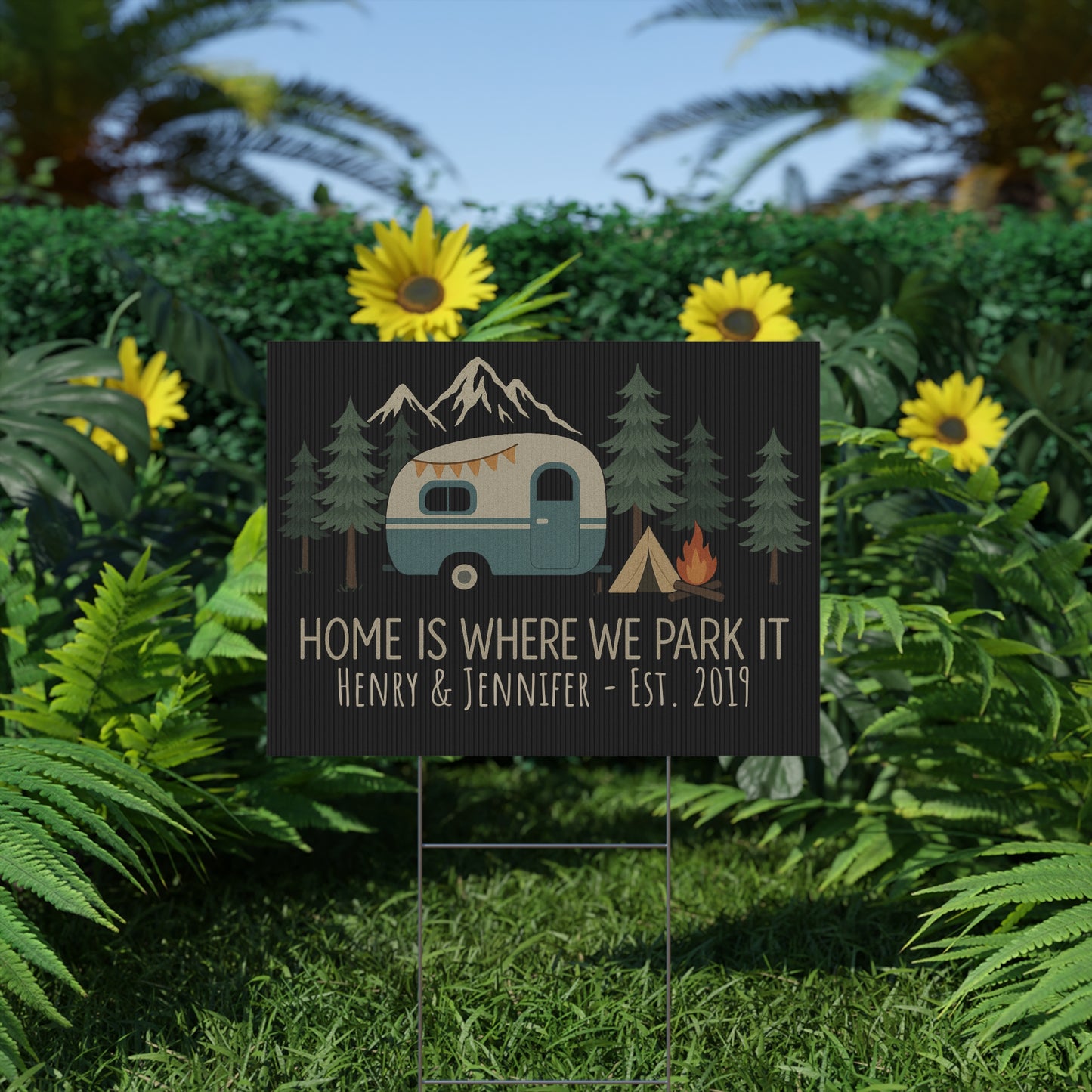 24″ x 18″ Personalized Camping Sign – “Home Is Where We Park It”