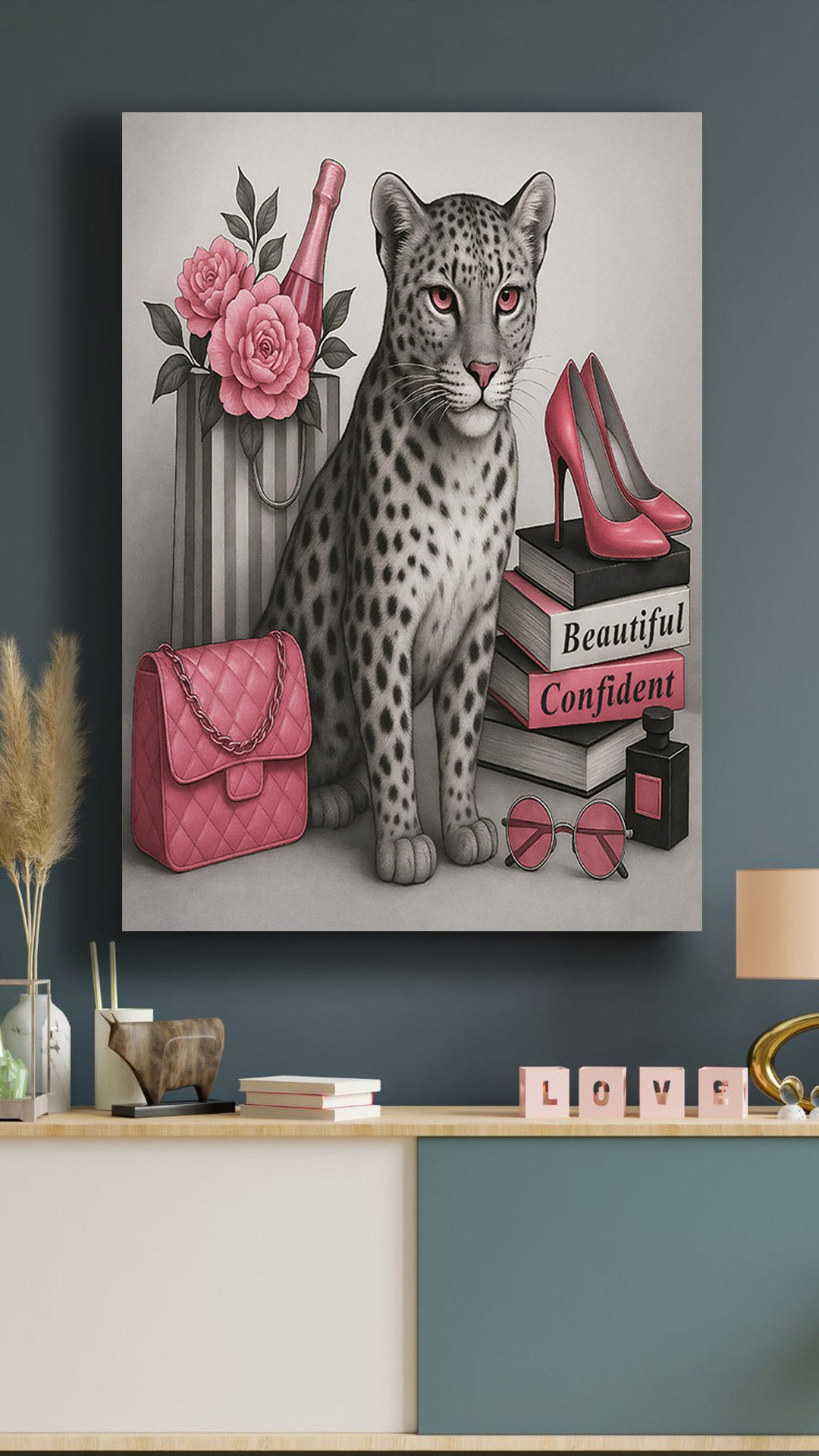 16x20 Confident & Beautiful – Glam Leopard Canvas Wall Art