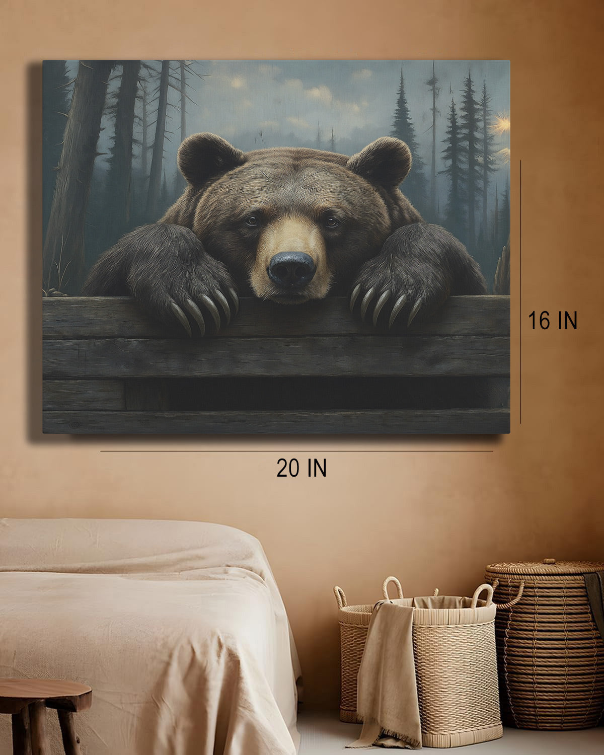 20" x 16" Bear Canvas Wall Art – Rustic Wildlife Decor for Home or Cabin