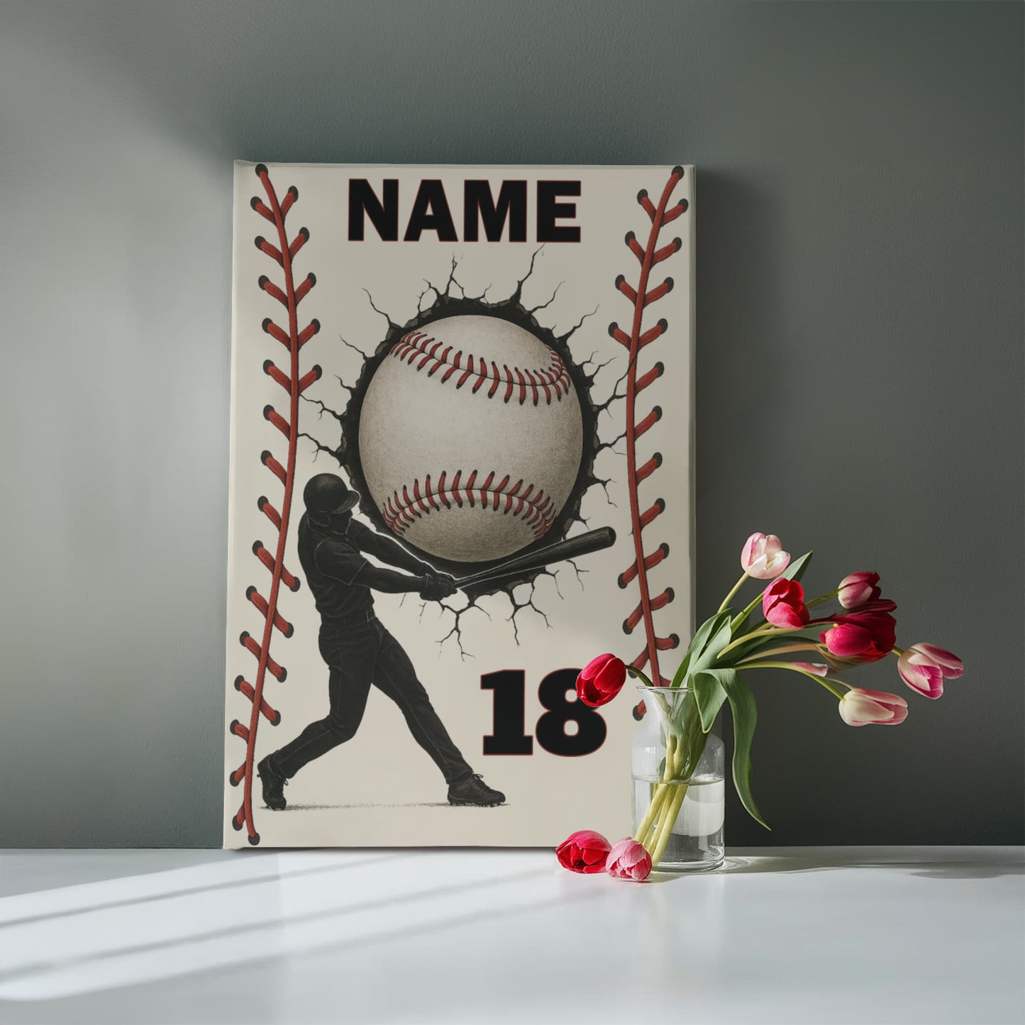 16"x20" Premium Baseball Canvas – Add Your Name & Number (Ready to Hang)