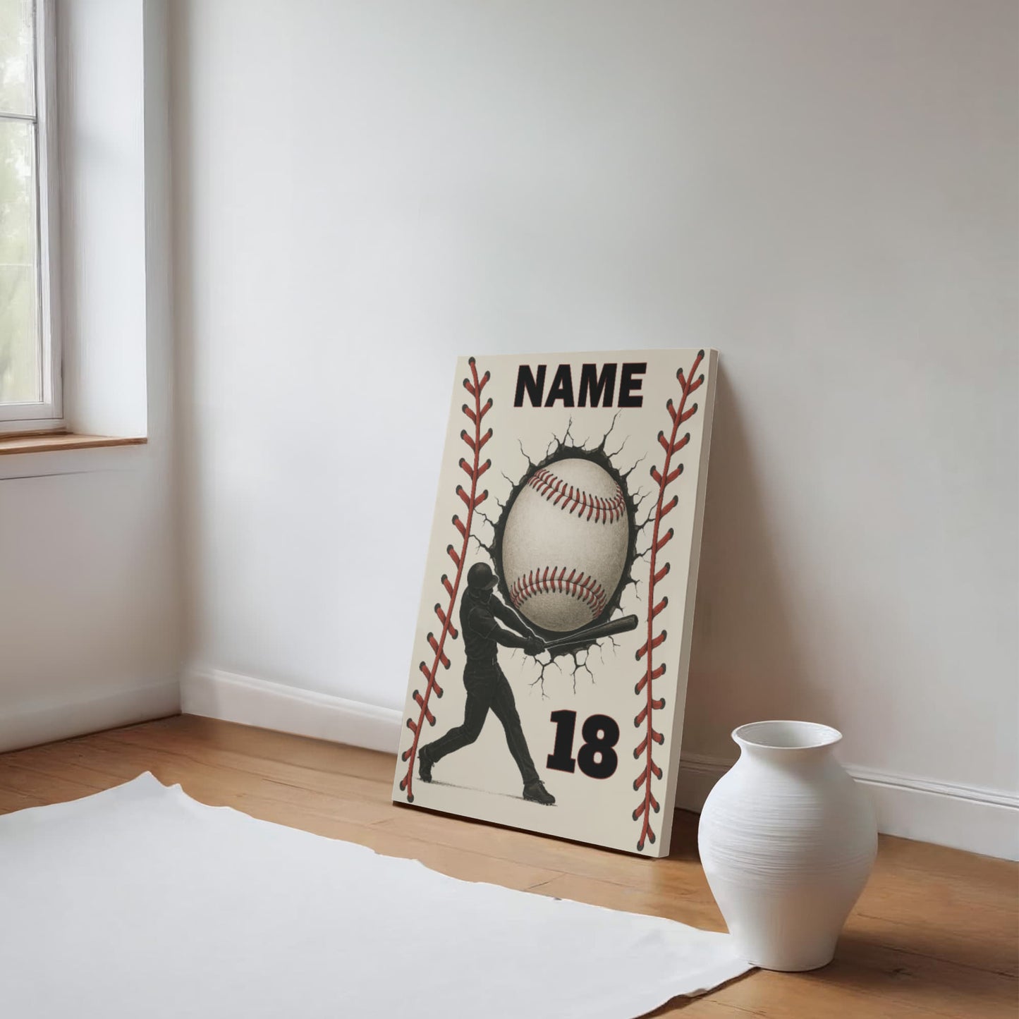 16"x20" Premium Baseball Canvas – Add Your Name & Number (Ready to Hang)