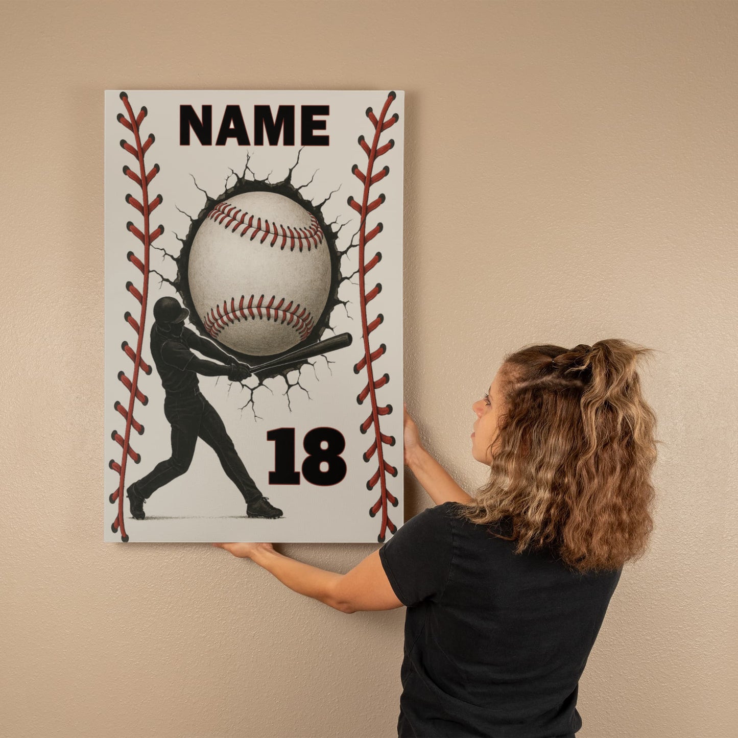 16"x20" Premium Baseball Canvas – Add Your Name & Number (Ready to Hang)