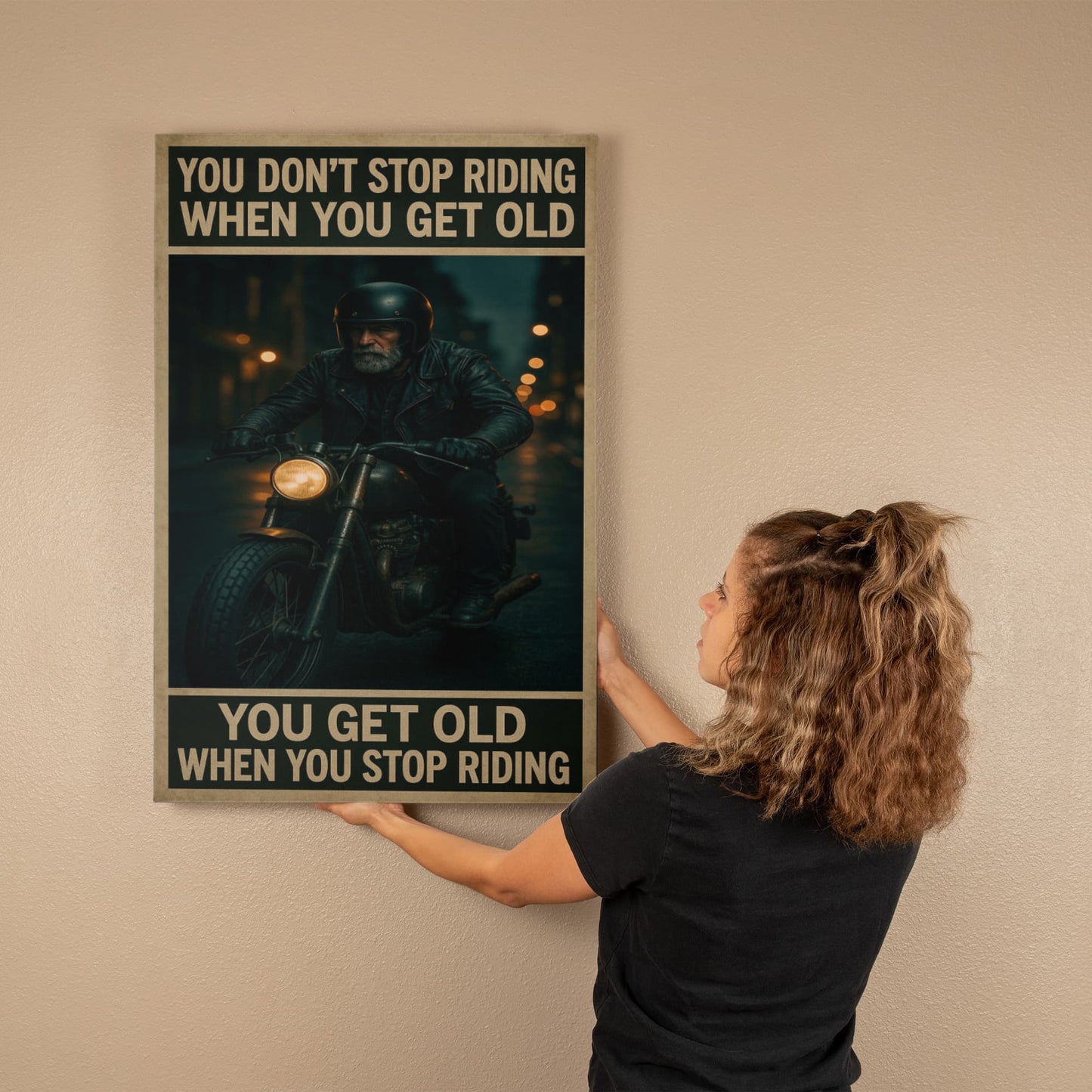 You Don’t Stop Riding – Gallery Wrapped Biker Canvas 16" x 20" – (Ready to hang)