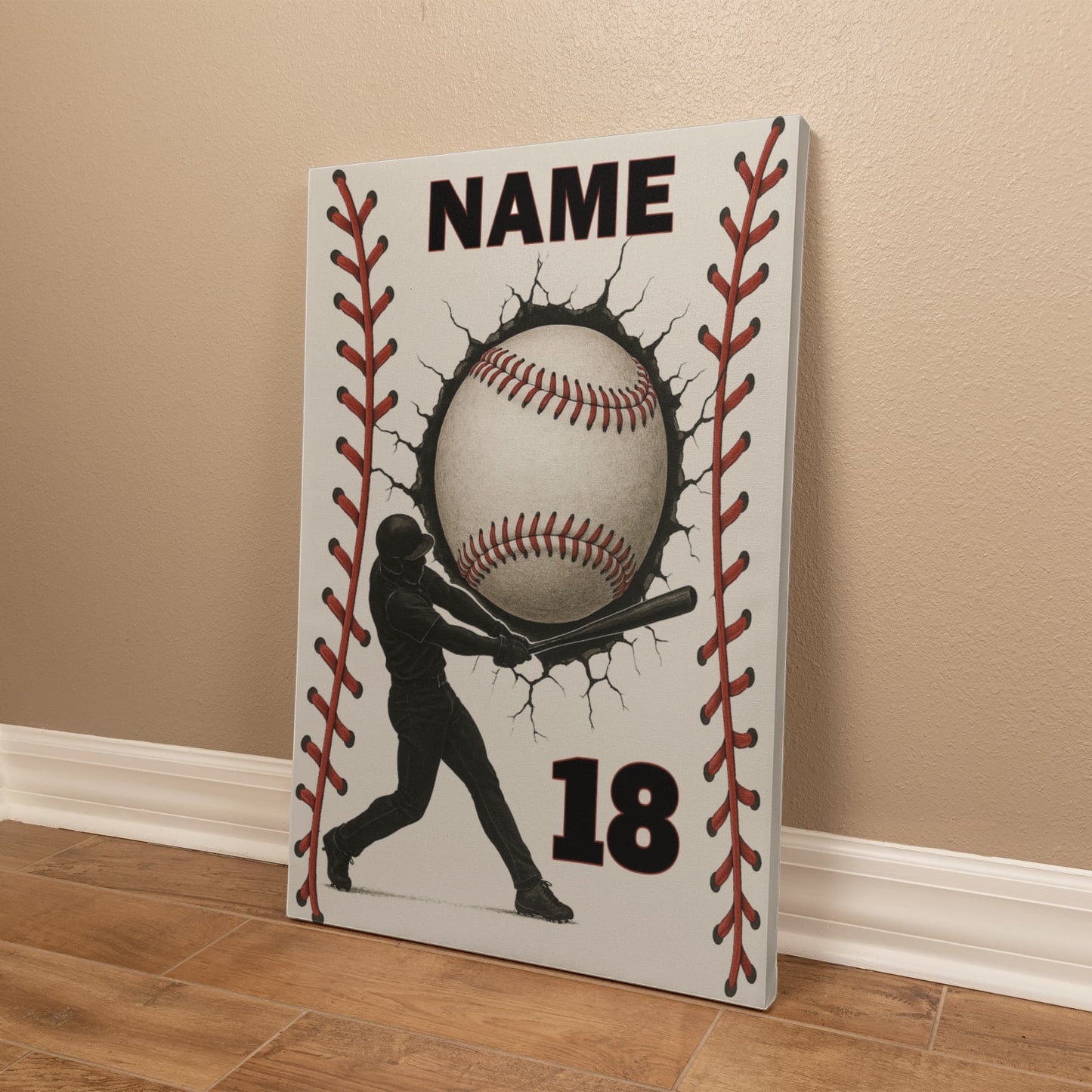 16"x20" Premium Baseball Canvas – Add Your Name & Number (Ready to Hang)