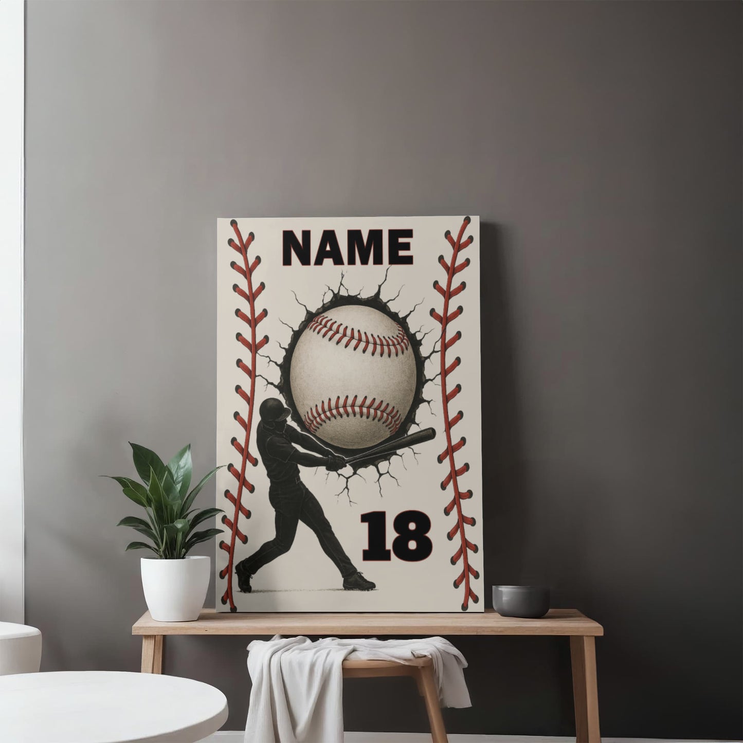 16"x20" Premium Baseball Canvas – Add Your Name & Number (Ready to Hang)
