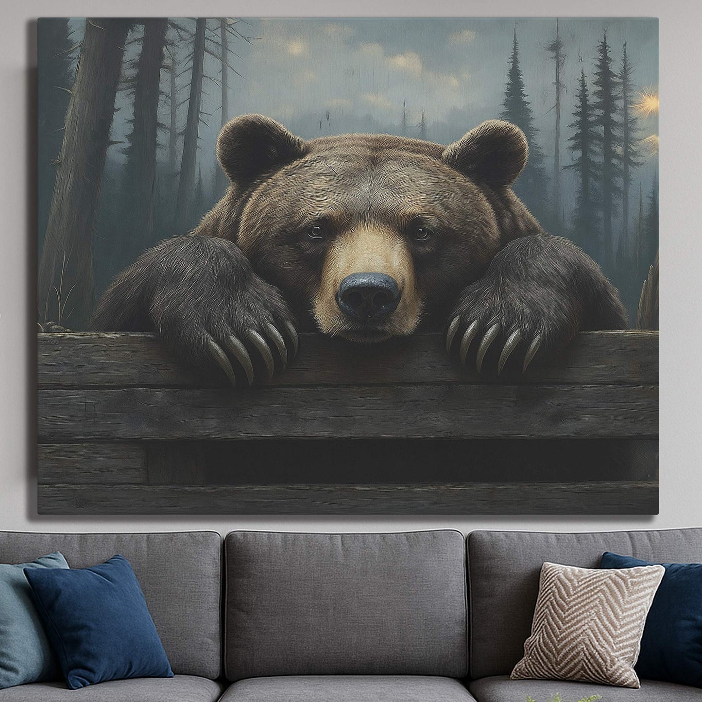 20" x 16" Bear Canvas Wall Art – Rustic Wildlife Decor for Home or Cabin