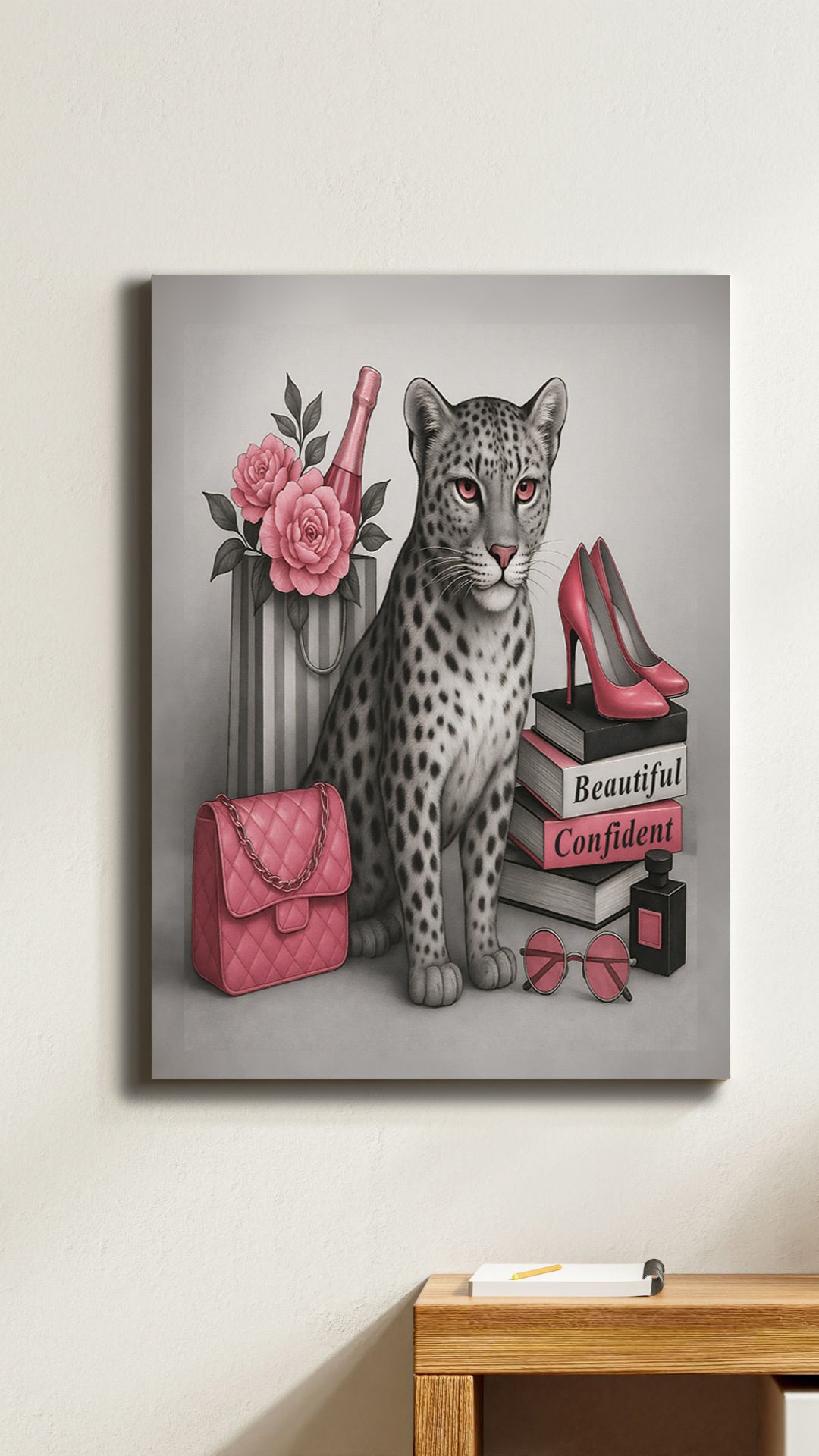 16x20 Confident & Beautiful – Glam Leopard Canvas Wall Art