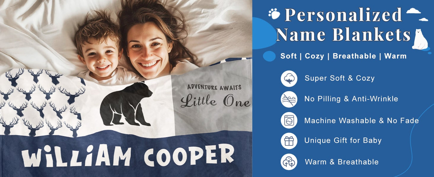 🦌 Personalized Woodland Name Blanket – Cozy & Custom!