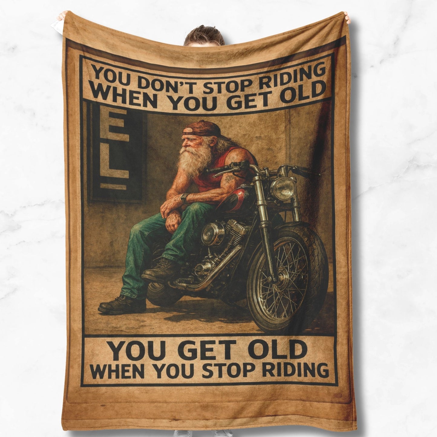Biker Fleece Blanket – “You Don’t Stop Riding When You Get Old”