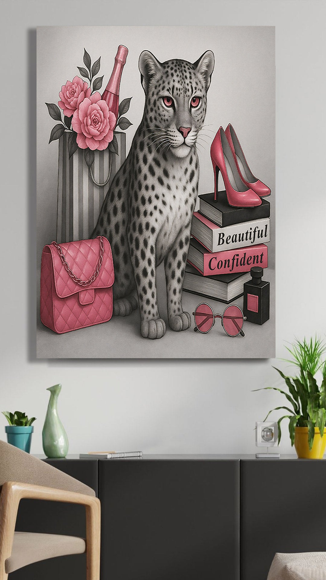 16x20 Confident & Beautiful – Glam Leopard Canvas Wall Art