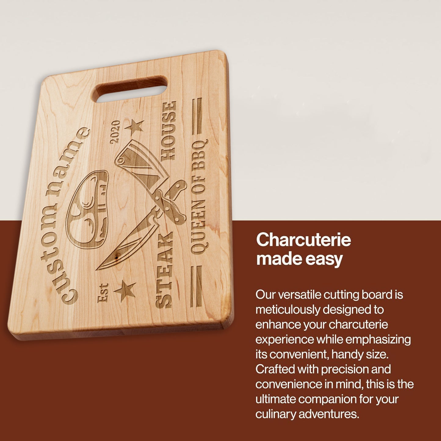 Queen of BBQ – Personalized Maple Cutting Board with Name & Date