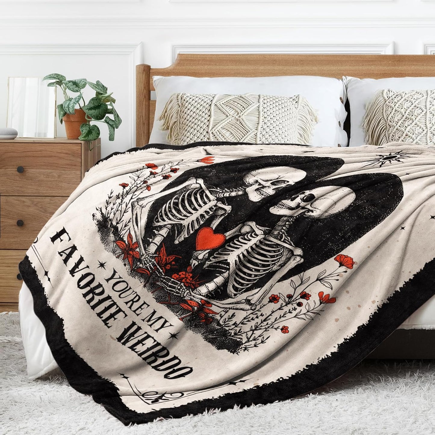 You’re My Favorite Weirdo” – Personalized Gothic Skeleton Couple Blanket