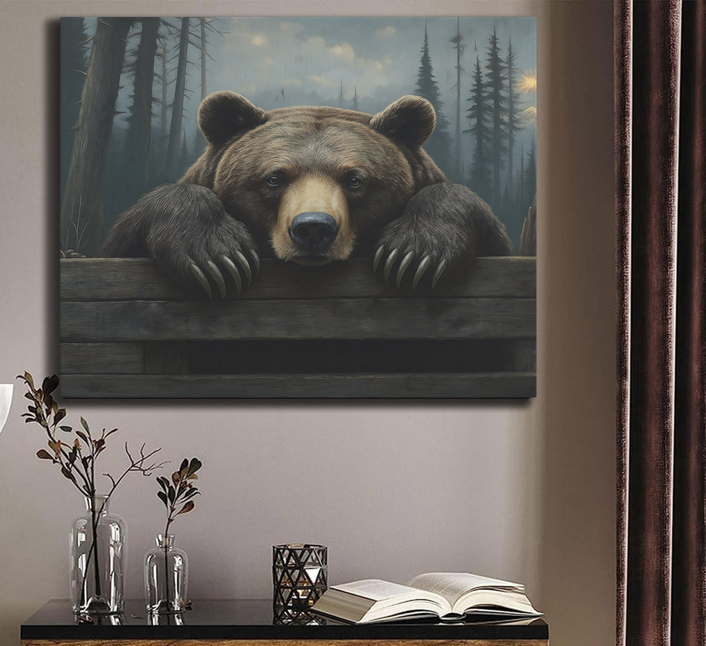 20" x 16" Bear Canvas Wall Art – Rustic Wildlife Decor for Home or Cabin
