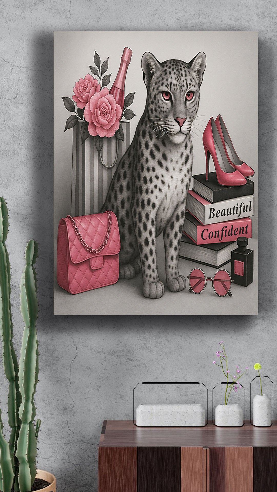 16x20 Confident & Beautiful – Glam Leopard Canvas Wall Art