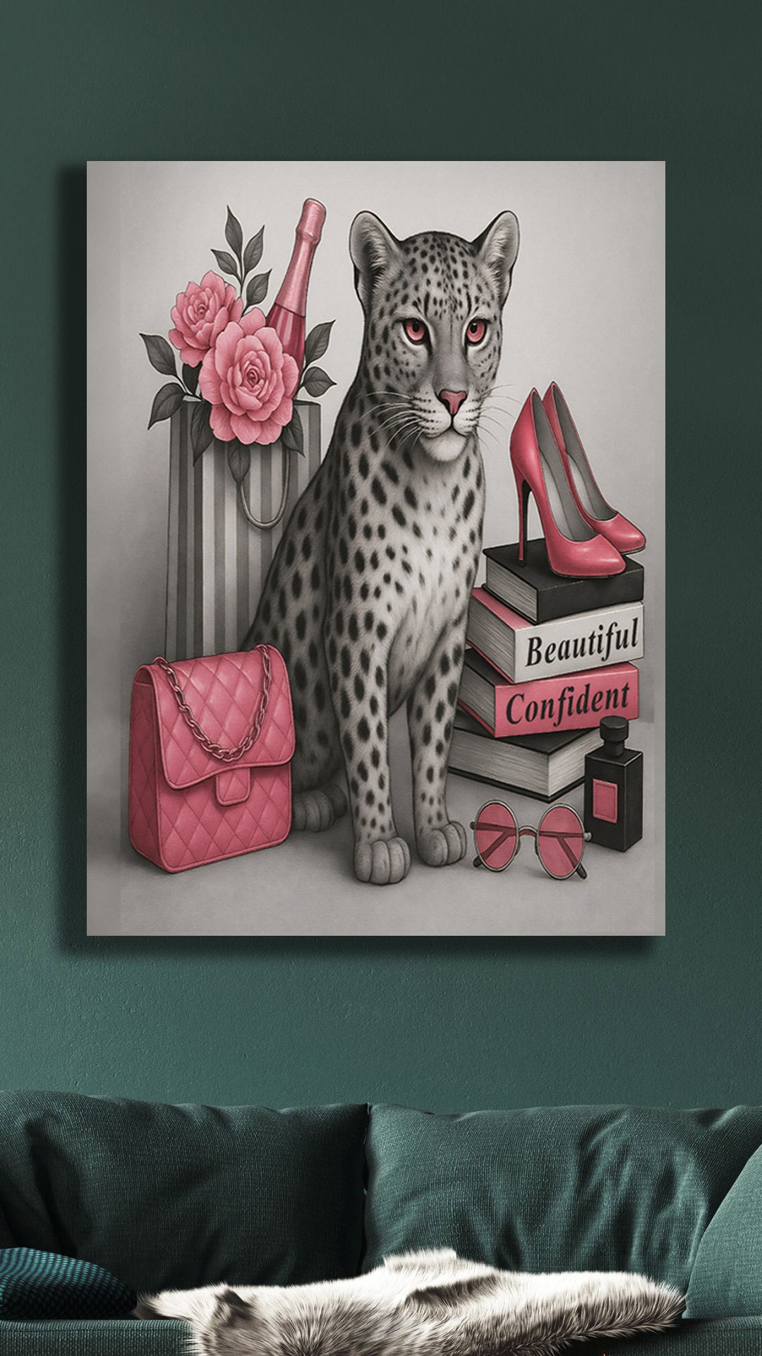 16x20 Confident & Beautiful – Glam Leopard Canvas Wall Art