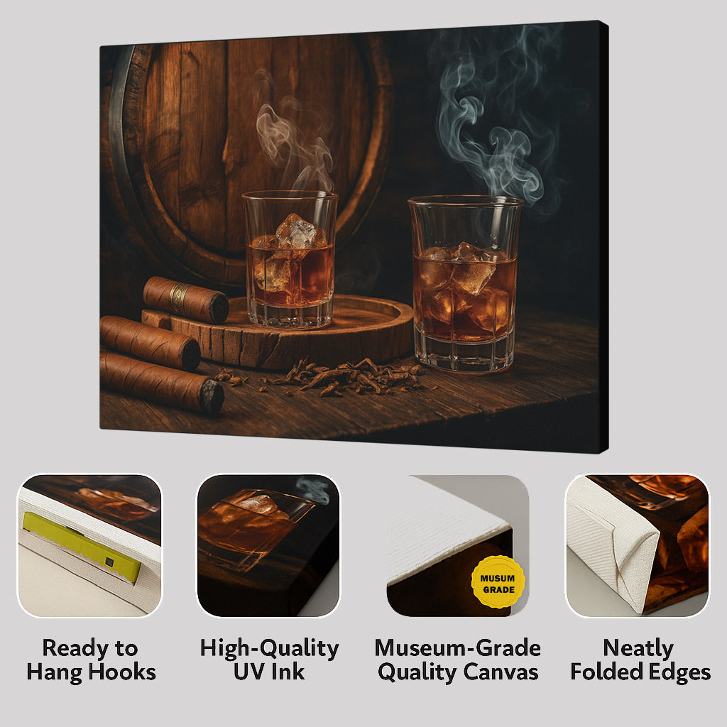 16"x20" โ Sophisticated Spirits โ Whiskey & Cigar Wall Art Canvas