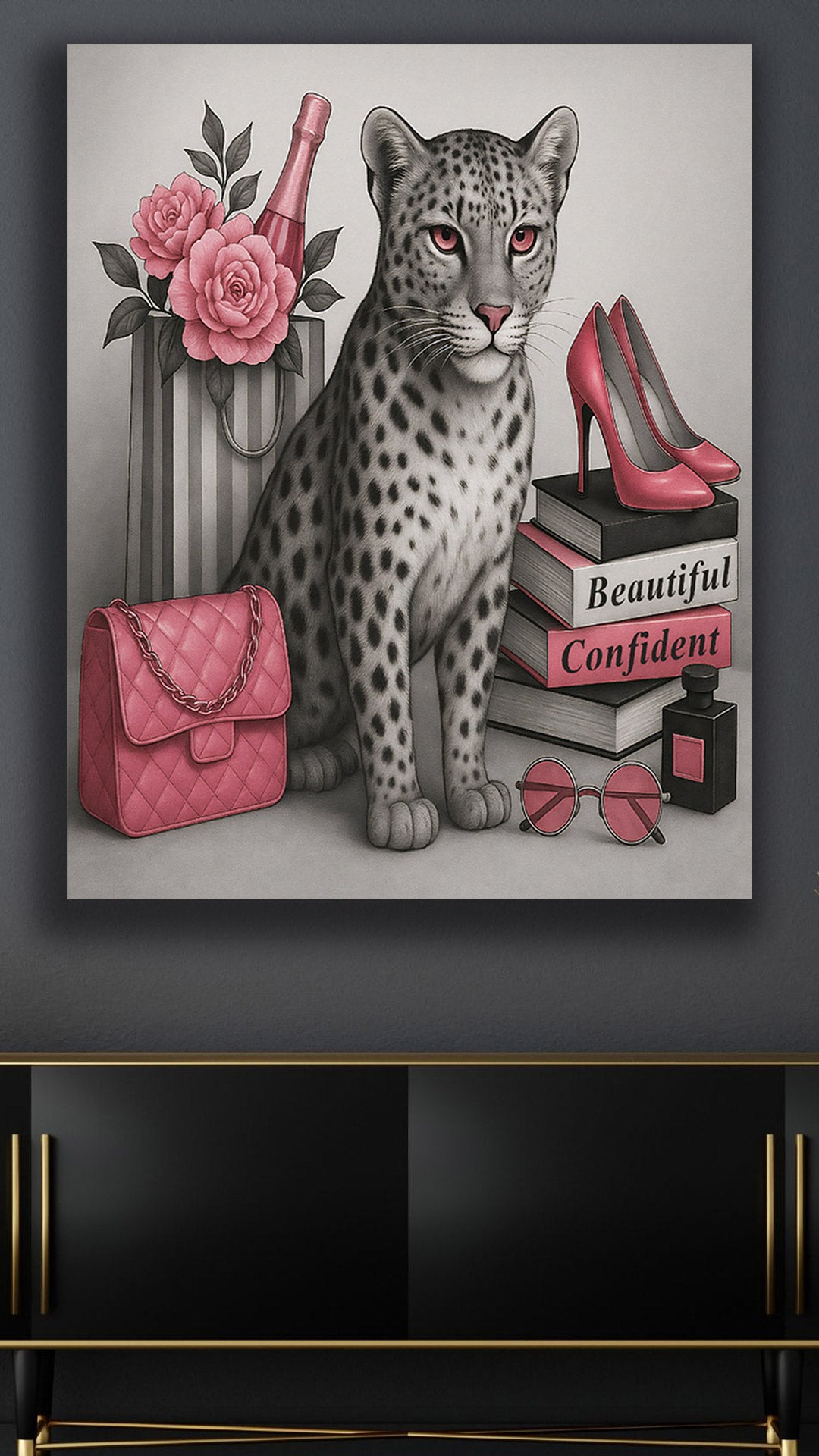 16x20 Confident & Beautiful – Glam Leopard Canvas Wall Art