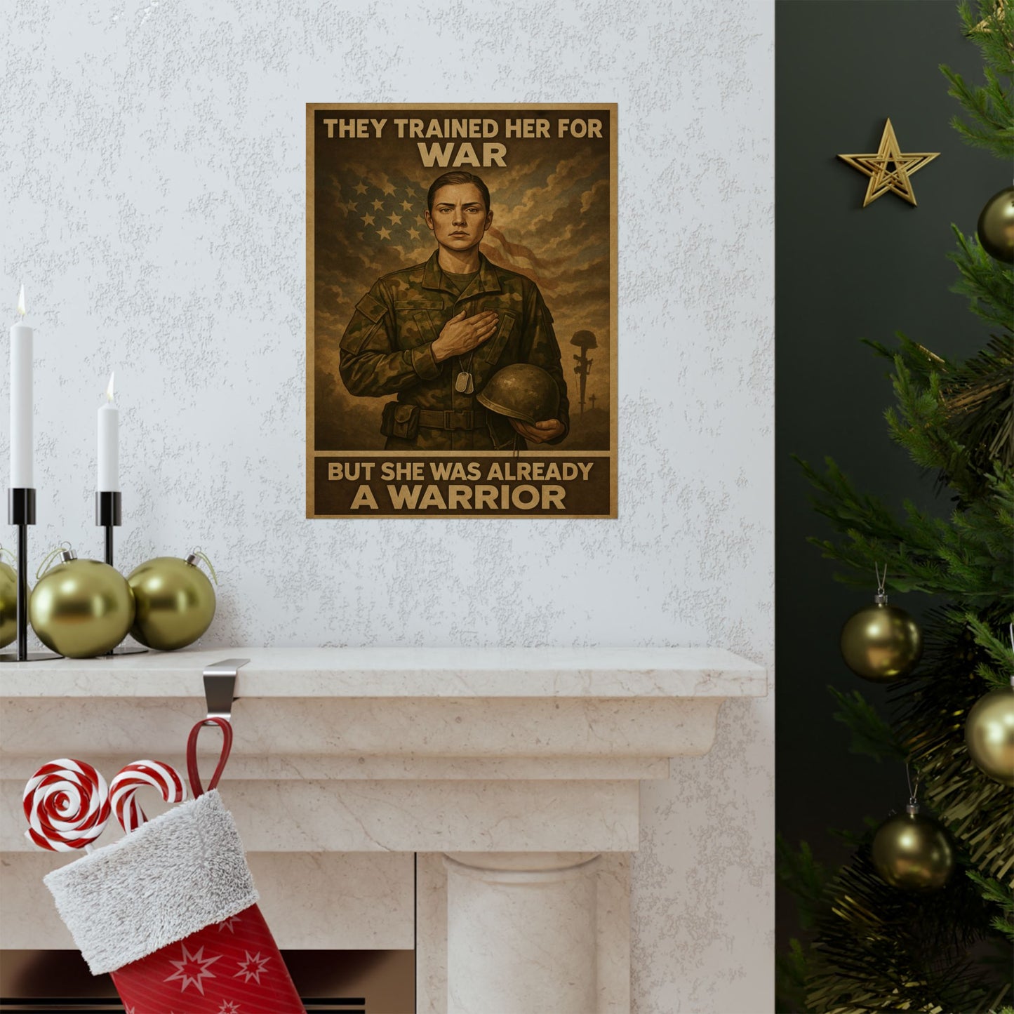 “A WARRIOR” – Vertical Matte Poster – Military Woman Tribute
