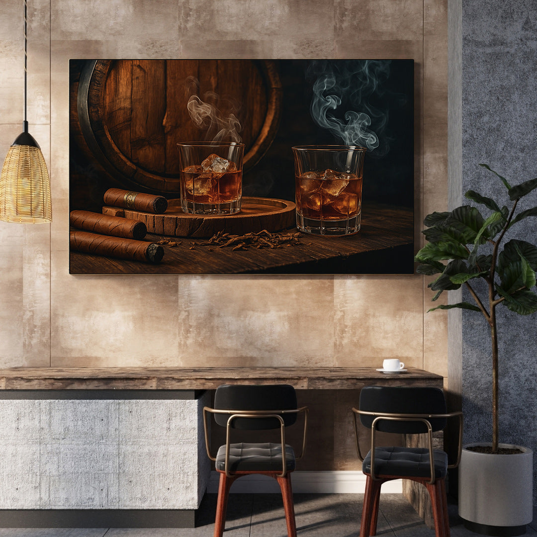 16"x20" โ Sophisticated Spirits โ Whiskey & Cigar Wall Art Canvas