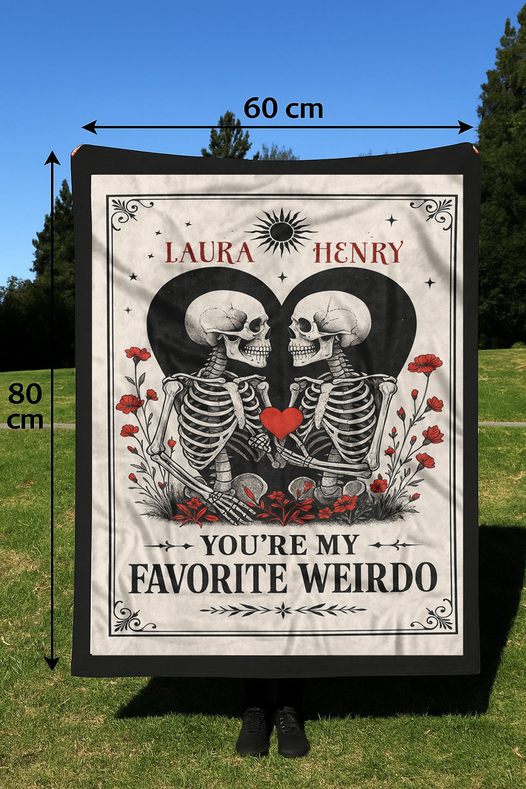 You’re My Favorite Weirdo” – Personalized Gothic Skeleton Couple Blanket