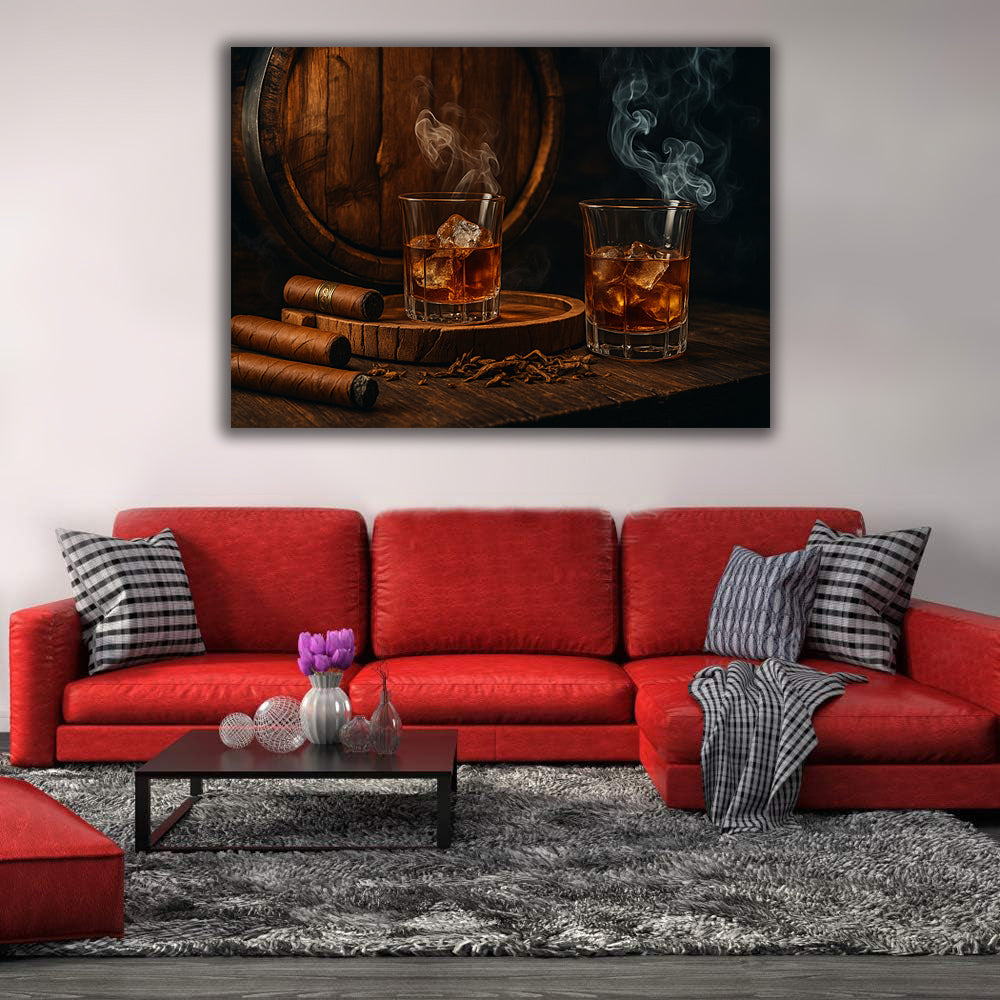 16"x20" โ Sophisticated Spirits โ Whiskey & Cigar Wall Art Canvas