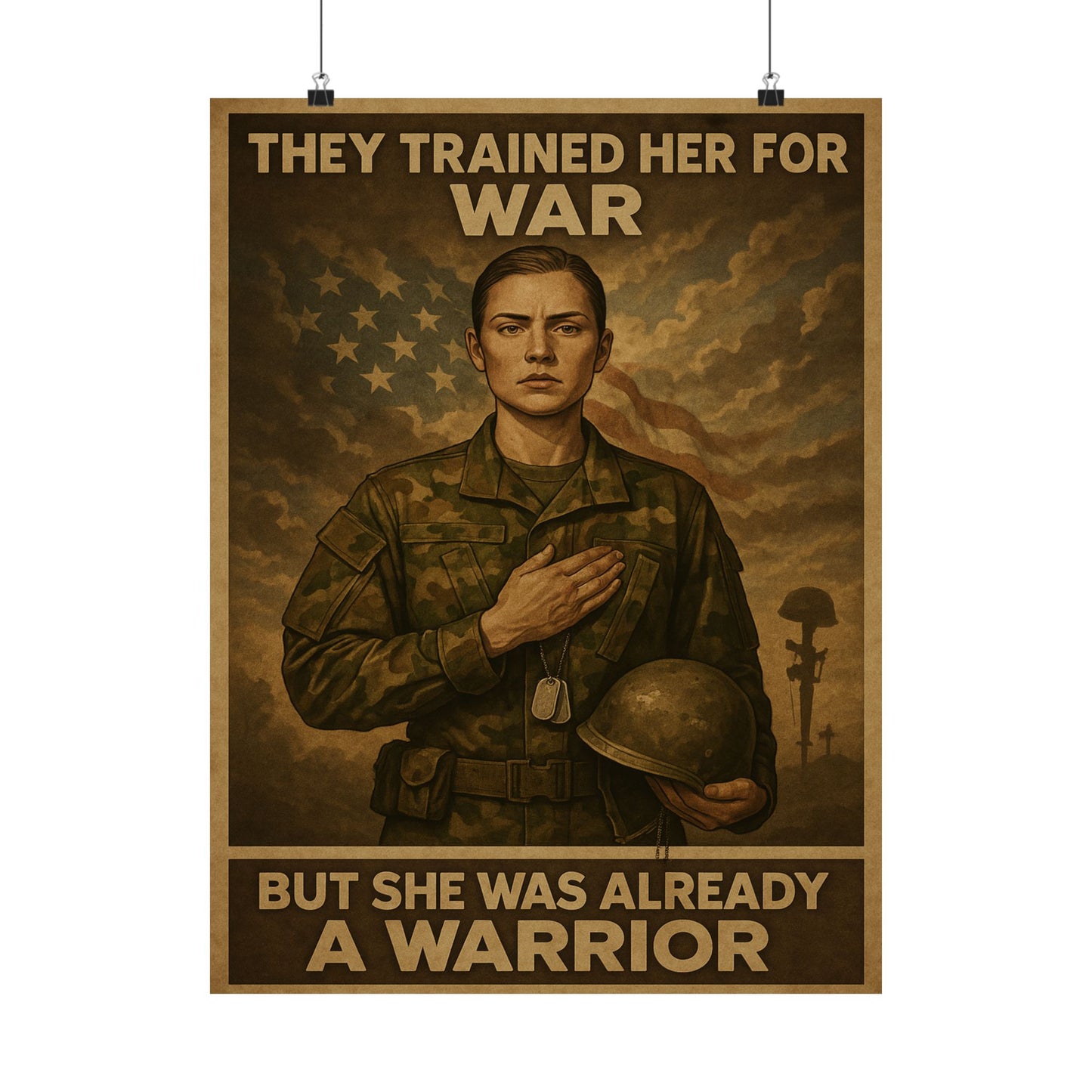 “A WARRIOR” – Vertical Matte Poster – Military Woman Tribute
