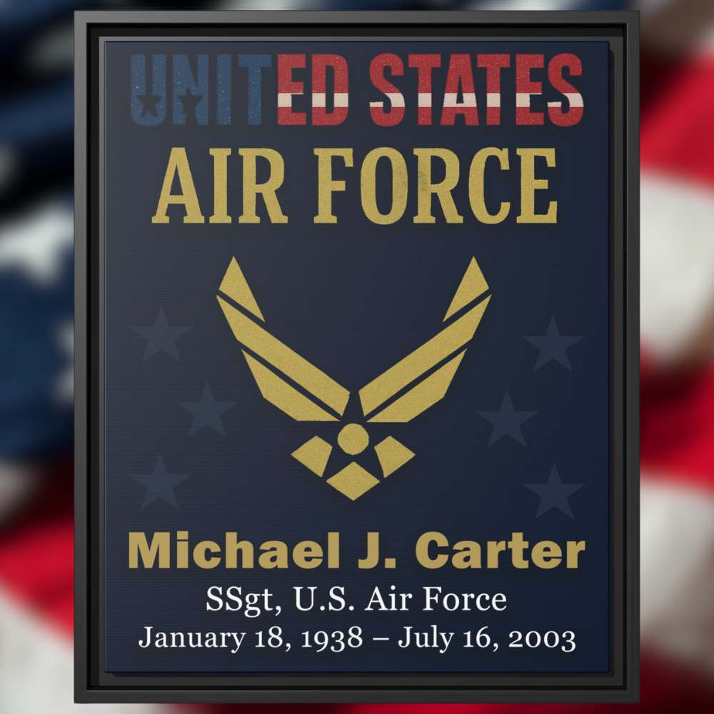 16″×20″ Veteran Tribute Canvas – Custom Name & Branch, Premium Black Wood Frame