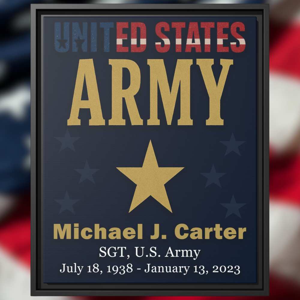 16″×20″ Veteran Tribute Canvas – Custom Name & Branch, Premium Black Wood Frame
