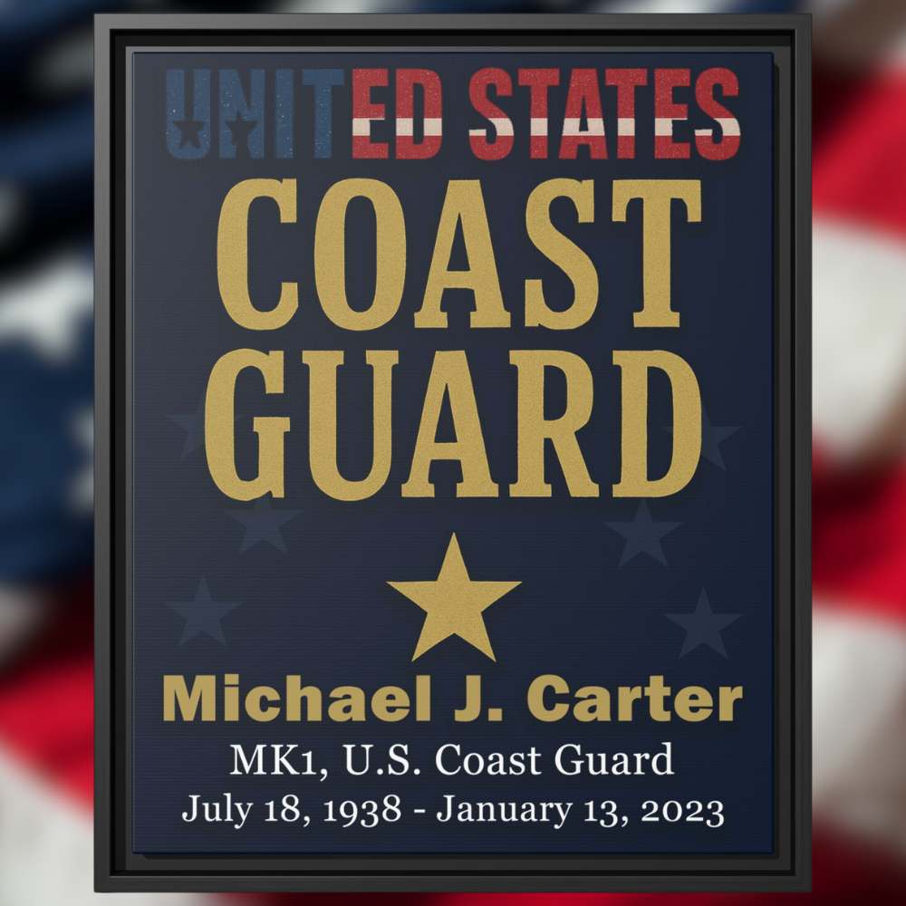 16″×20″ Veteran Tribute Canvas – Custom Name & Branch, Premium Black Wood Frame