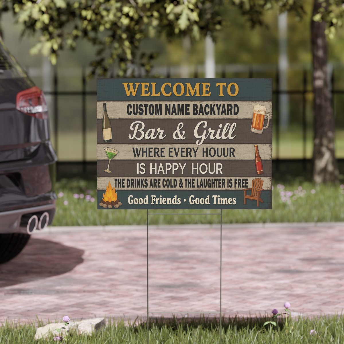 24x18 Custom Backyard Bar & Grill Sign – Double Sided
