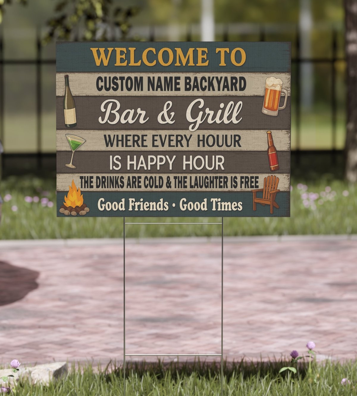 24x18 Custom Backyard Bar & Grill Sign – Double Sided