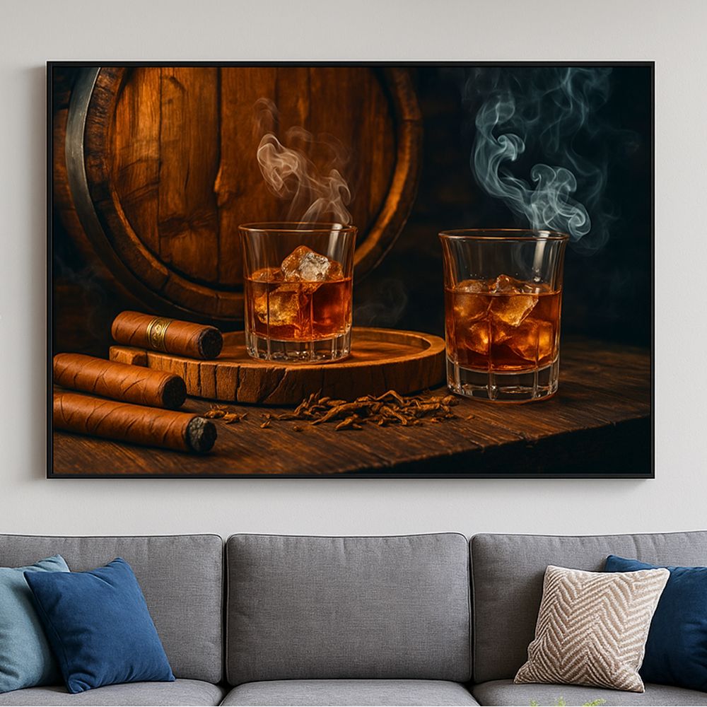 16"x20" โ Sophisticated Spirits โ Whiskey & Cigar Wall Art Canvas