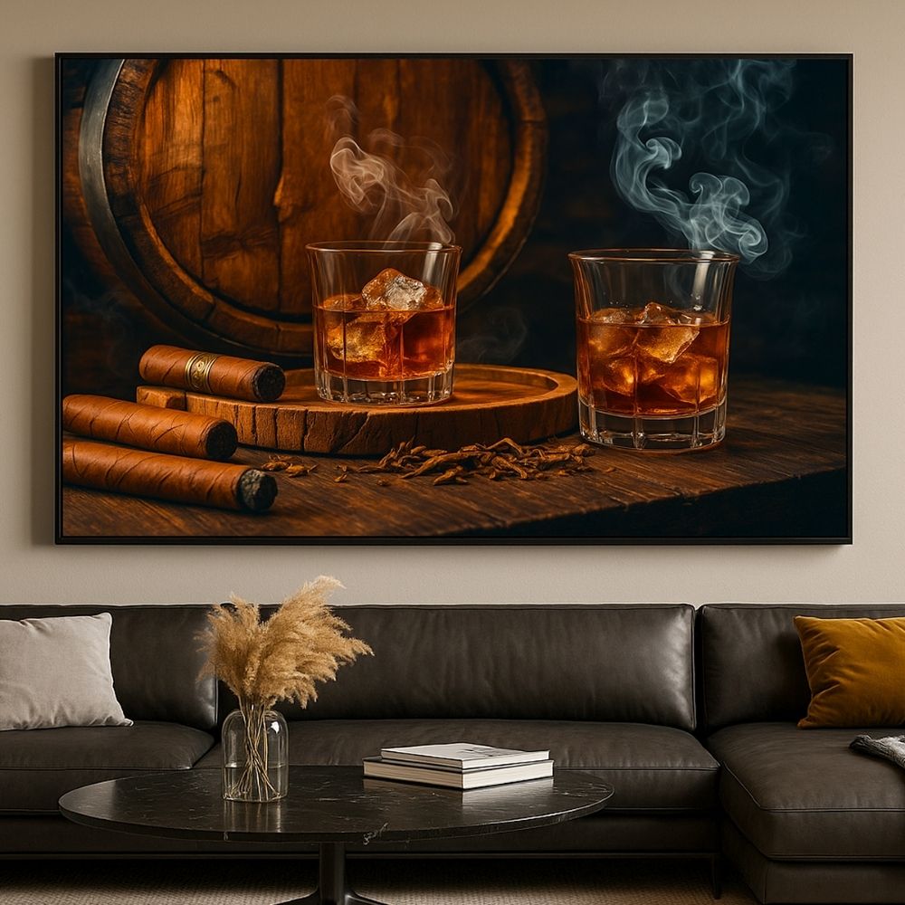 16"x20" โ Sophisticated Spirits โ Whiskey & Cigar Wall Art Canvas