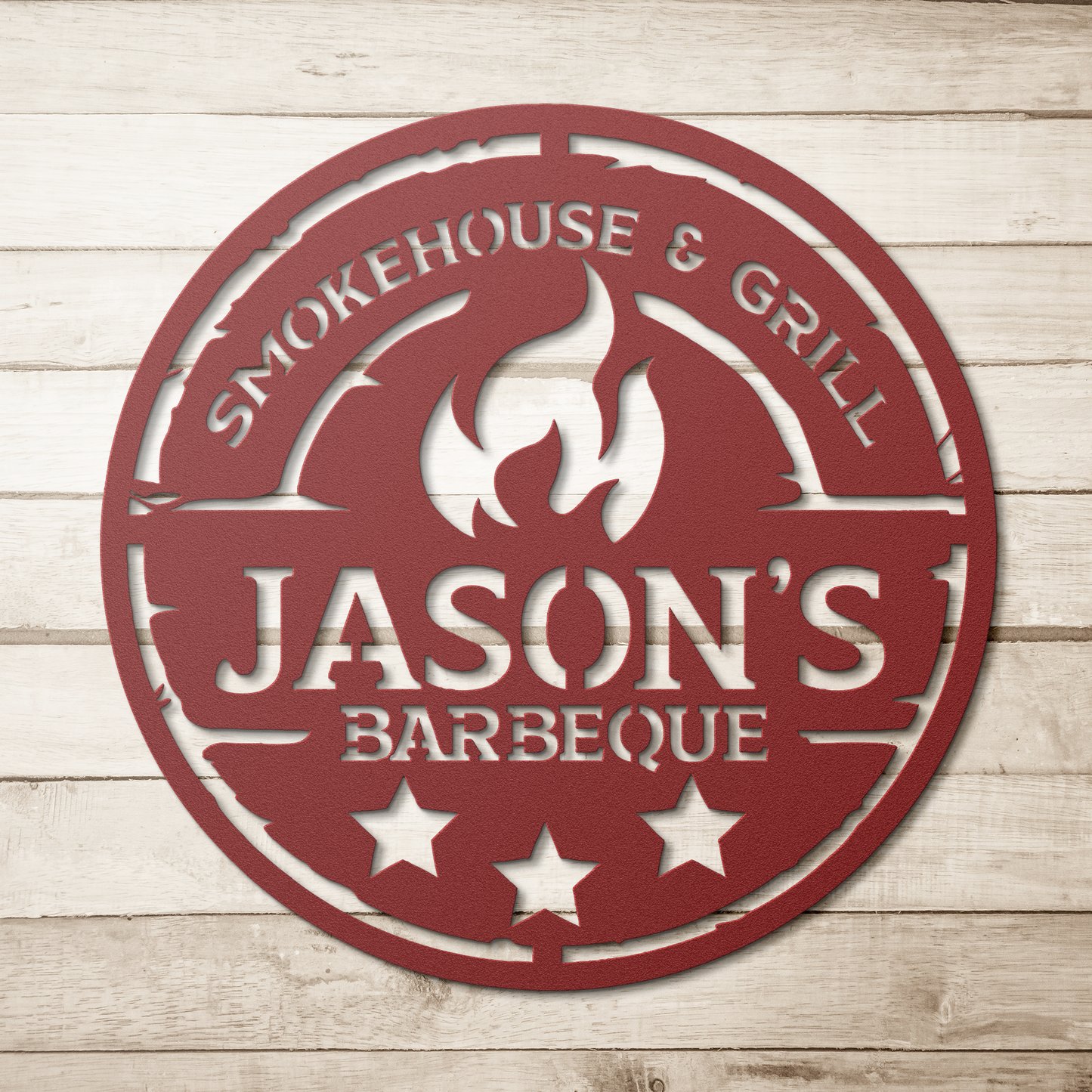 Custom_Name_BBQ_Metal_Sign__Your_Name_Red_Simple_Wood_BKGD_Mockup.png