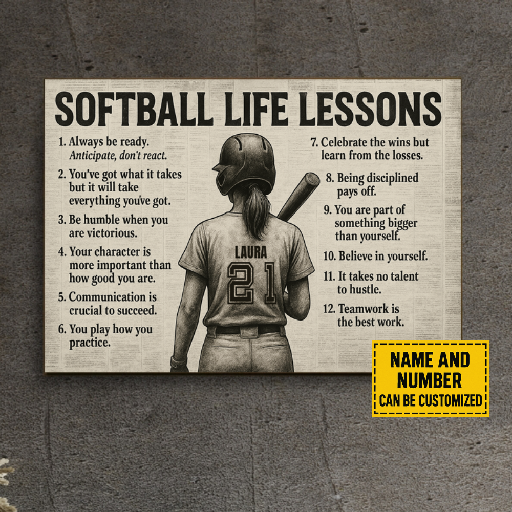 Personalized “Softball Life Lessons” Premium Canvas Wall Art