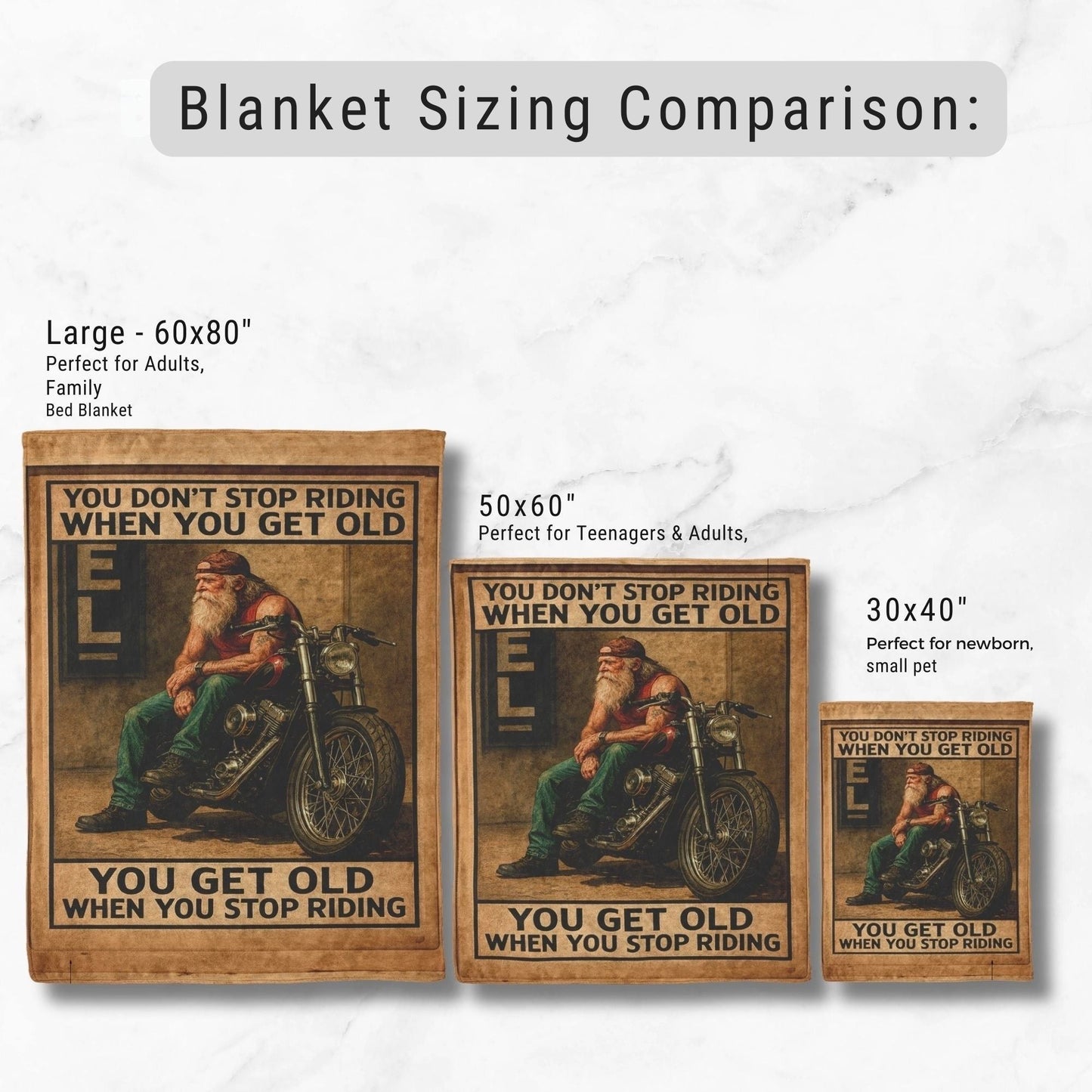 Biker Fleece Blanket – “You Don’t Stop Riding When You Get Old”