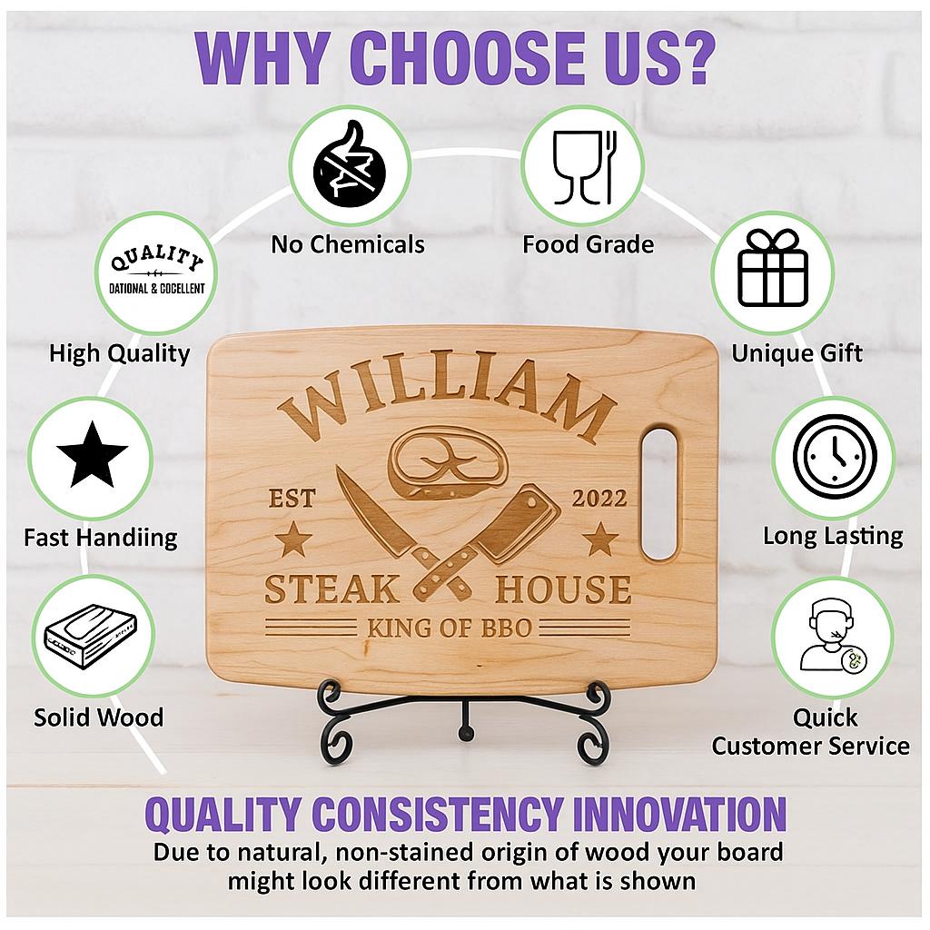Personalized Cutting Board – Custom BBQ Design = NAME & DATE