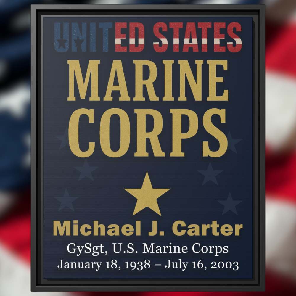 16″×20″ Veteran Tribute Canvas – Custom Name & Branch, Premium Black Wood Frame