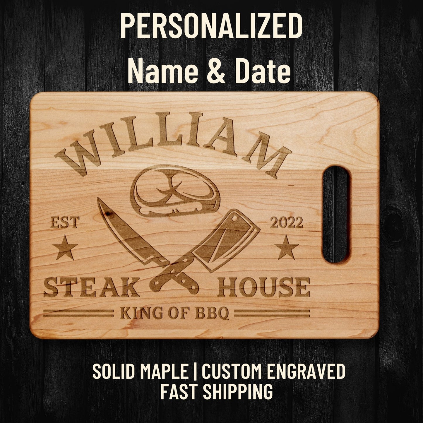 Personalized Cutting Board – Custom BBQ Design = NAME & DATE