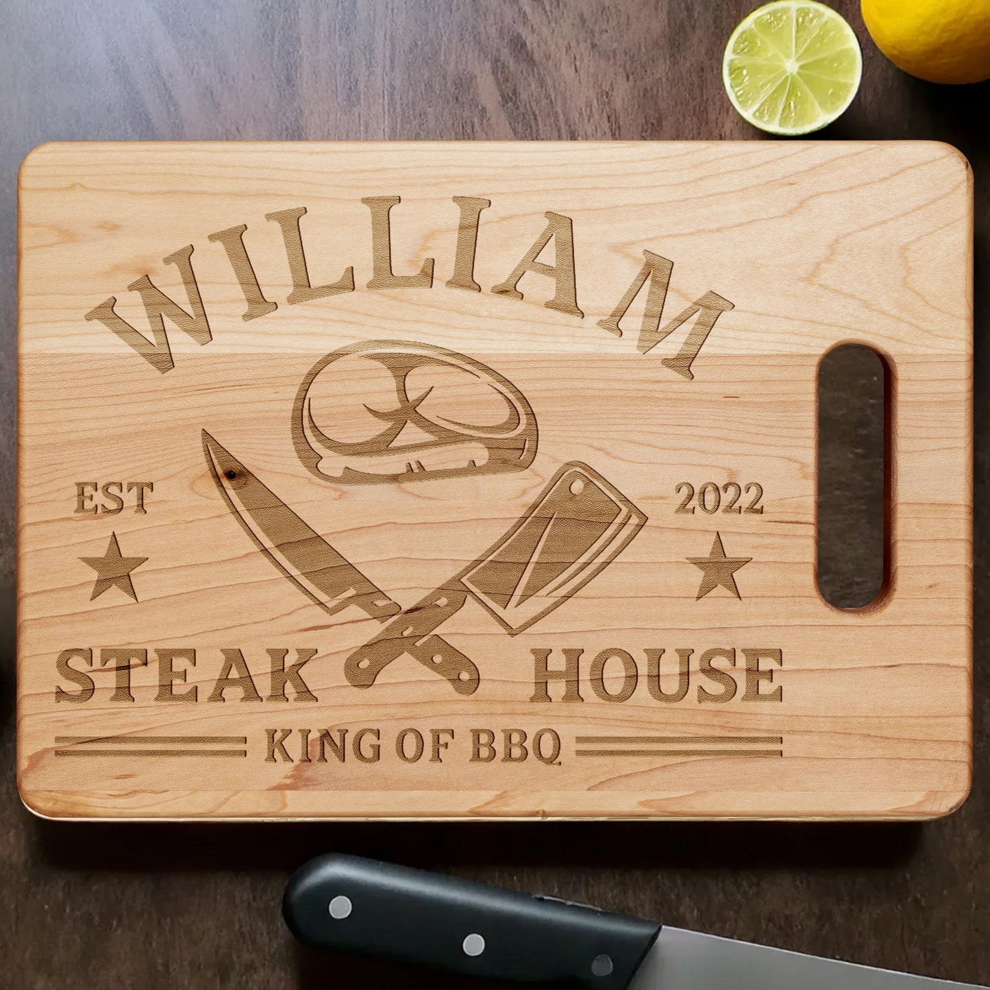 Personalized Cutting Board – Custom BBQ Design = NAME & DATE