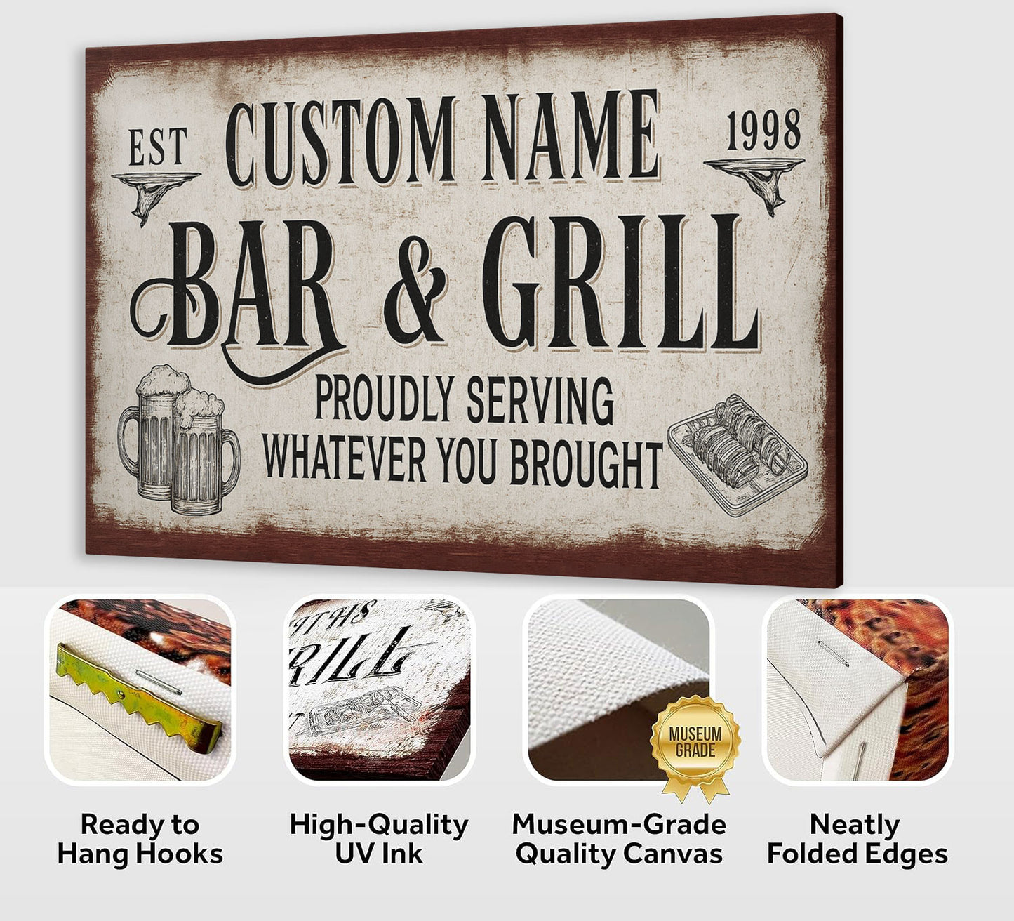 24"x36" Rustic Bar & Grill Sign – Custom Name & Est. Date