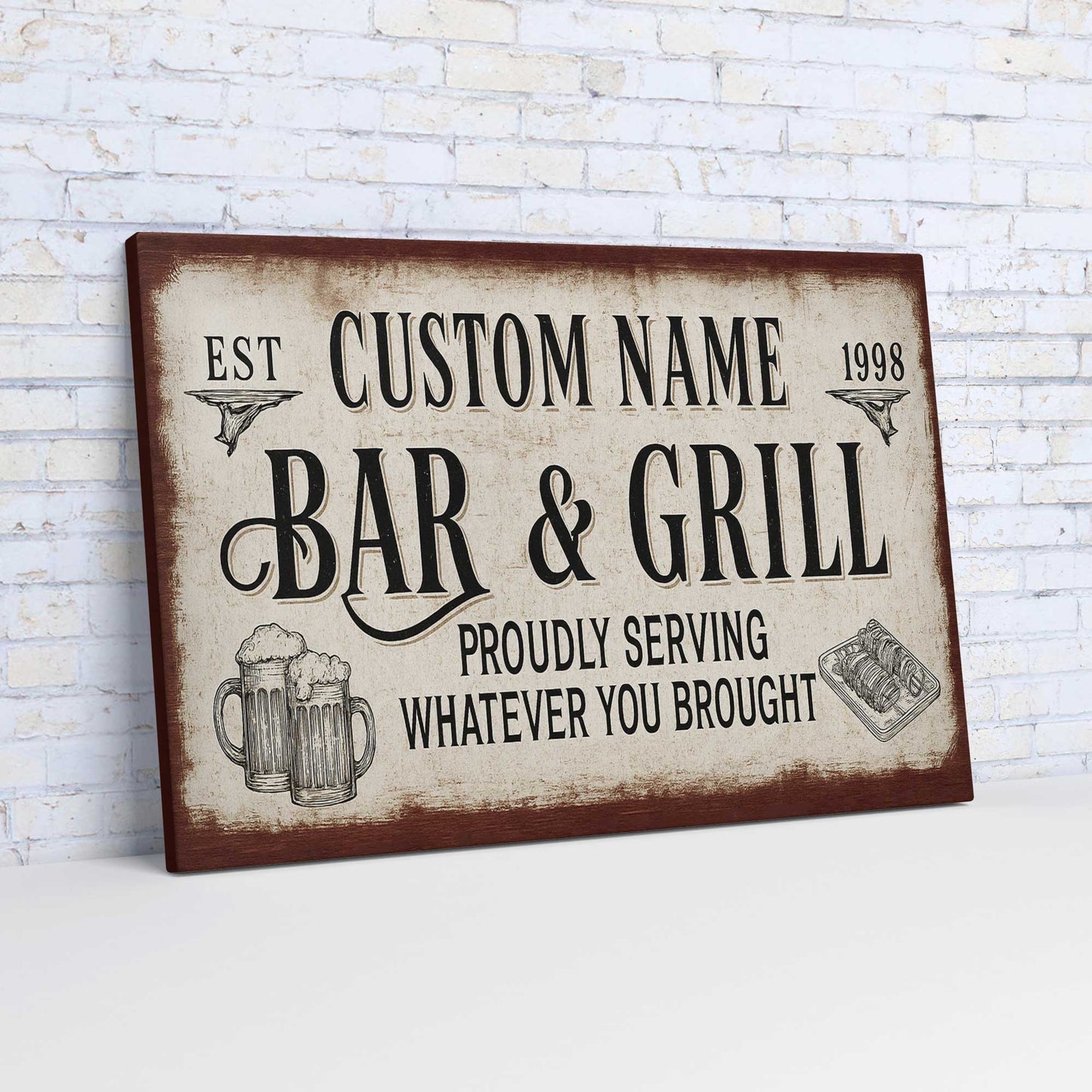 24"x36" Rustic Bar & Grill Sign – Custom Name & Est. Date