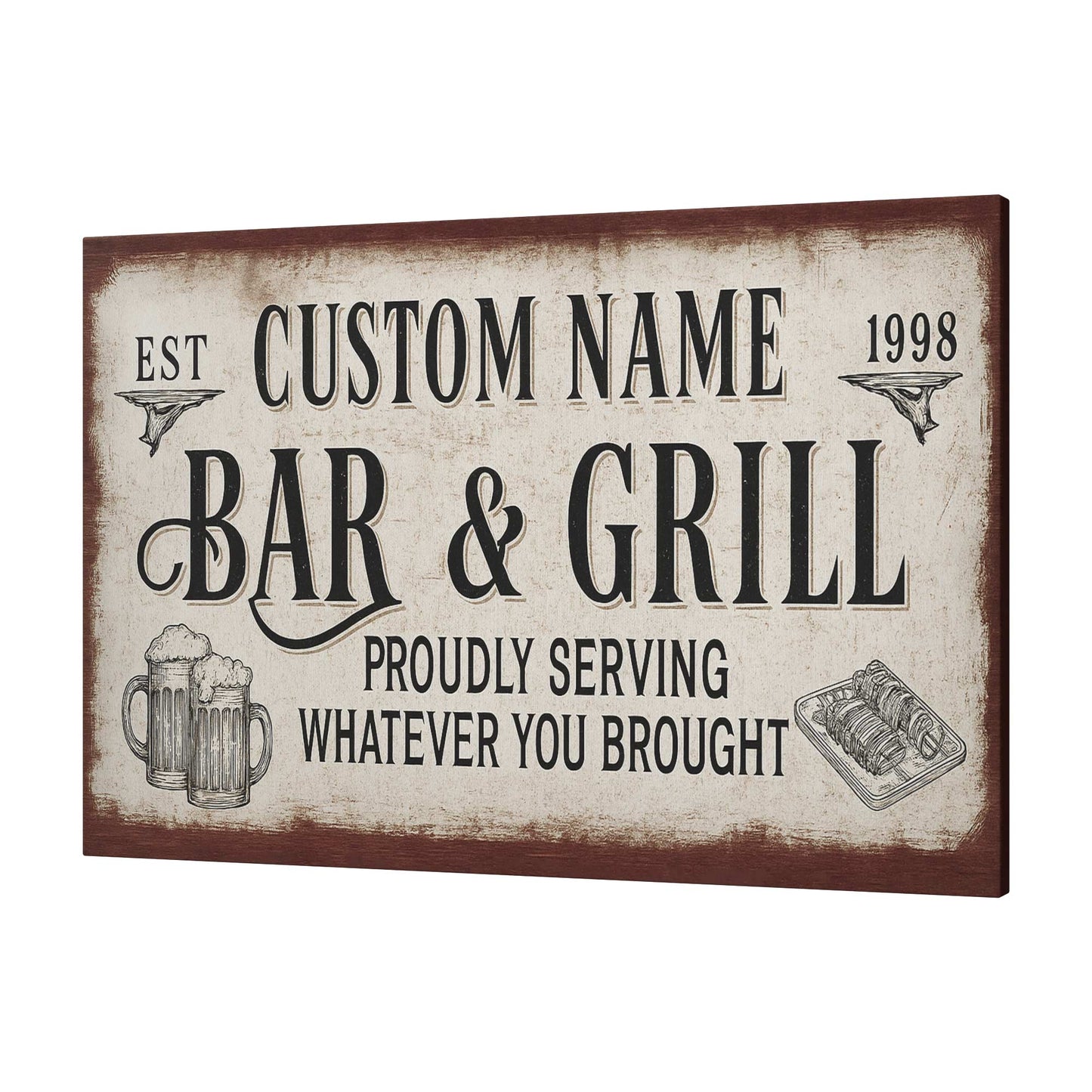 24"x36" Rustic Bar & Grill Sign – Custom Name & Est. Date