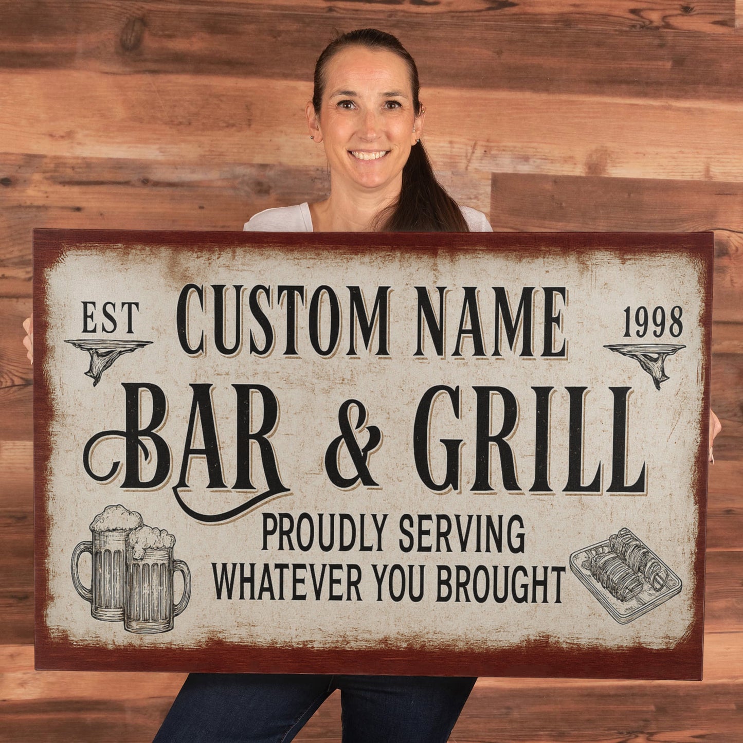 24"x36" Rustic Bar & Grill Sign – Custom Name & Est. Date