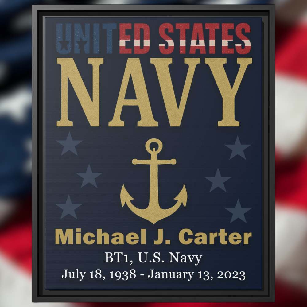 16″×20″ Veteran Tribute Canvas – Custom Name & Branch, Premium Black Wood Frame