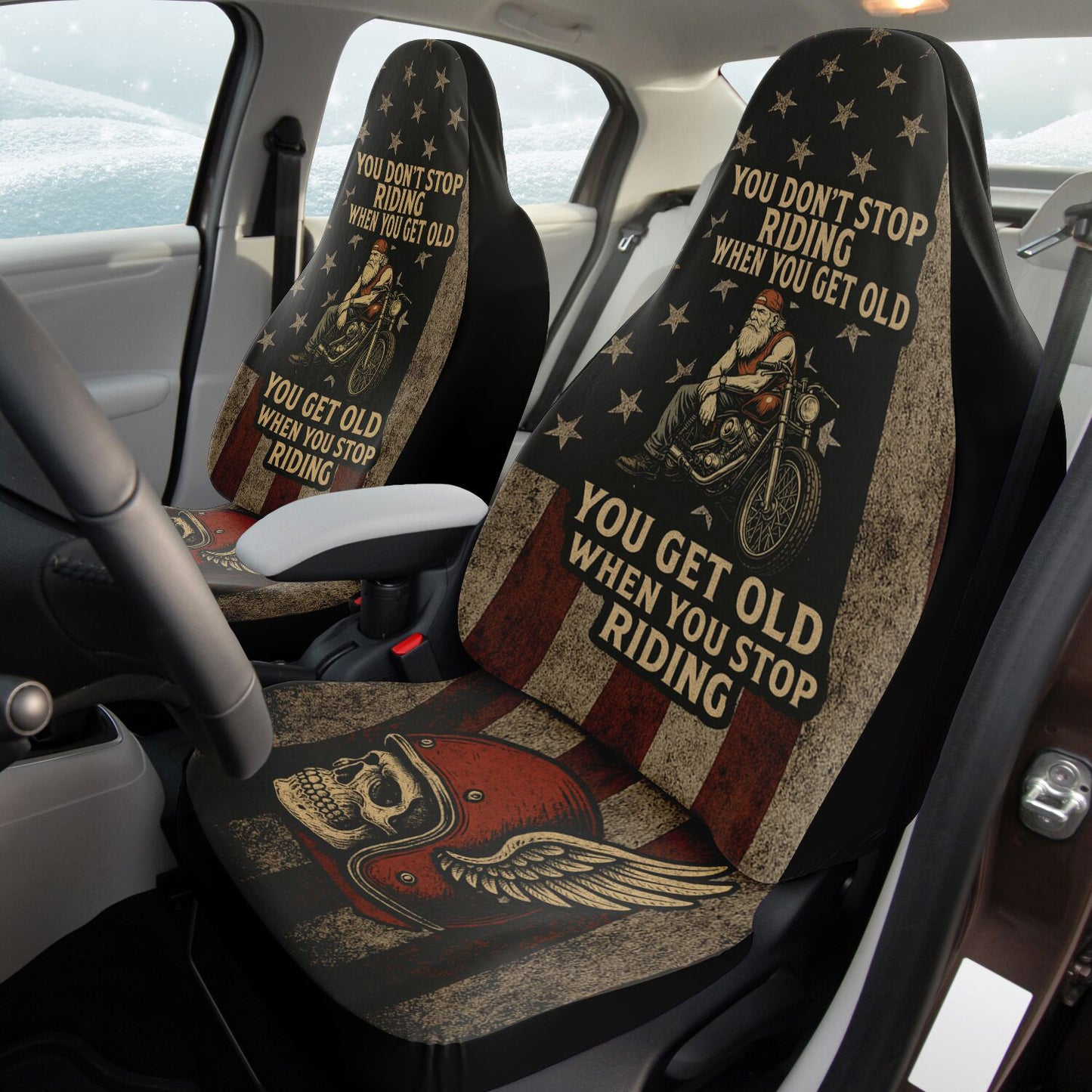 You Don’t Stop Riding” – Biker Car Seat Covers (2-Pack)